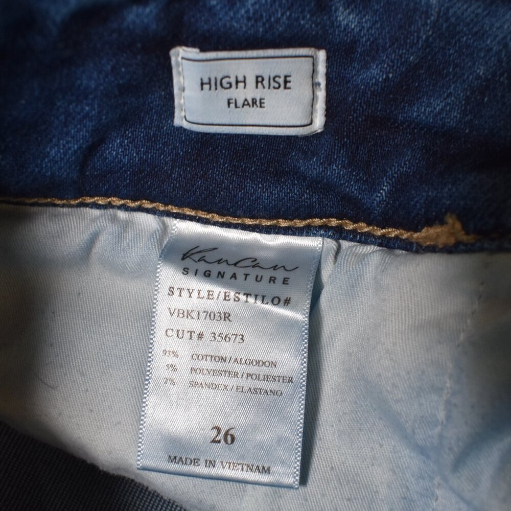 KanCan Dark Blue High-Waist Flare Jeans with Frayed Hem - Picture 7 of 15